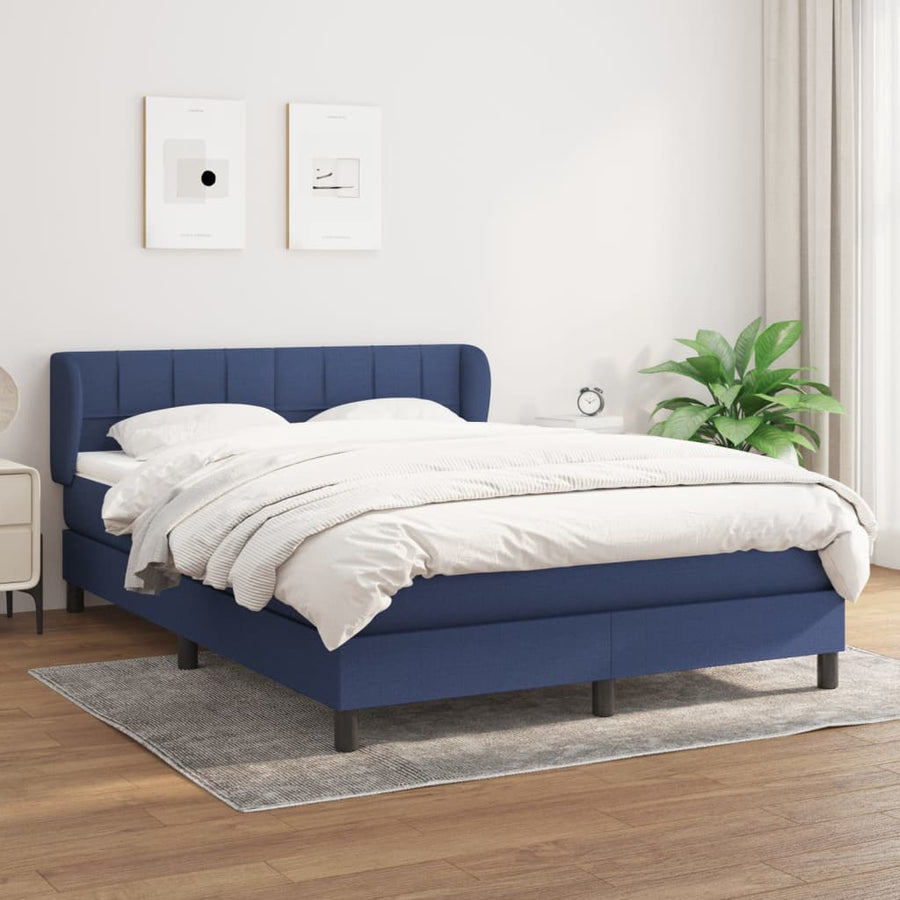 Boxspring Met Matras Stof Blauw 140 x 200 cm Blok met vierkanten