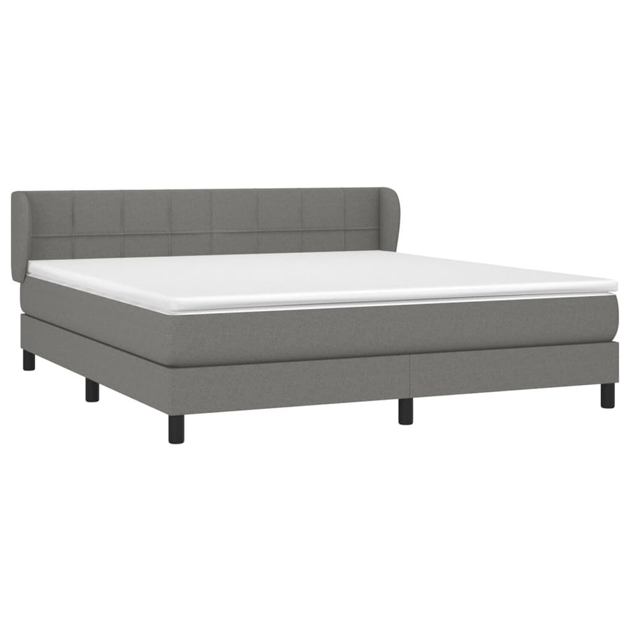 Boxspring Met Matras Stof Donkergrijs 160 x 200 cm Blok met vierkanten