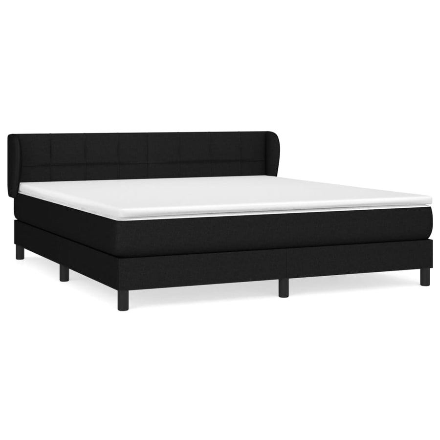 Boxspring Met Matras Stof Zwart 160 x 200 cm Blok met vierkanten