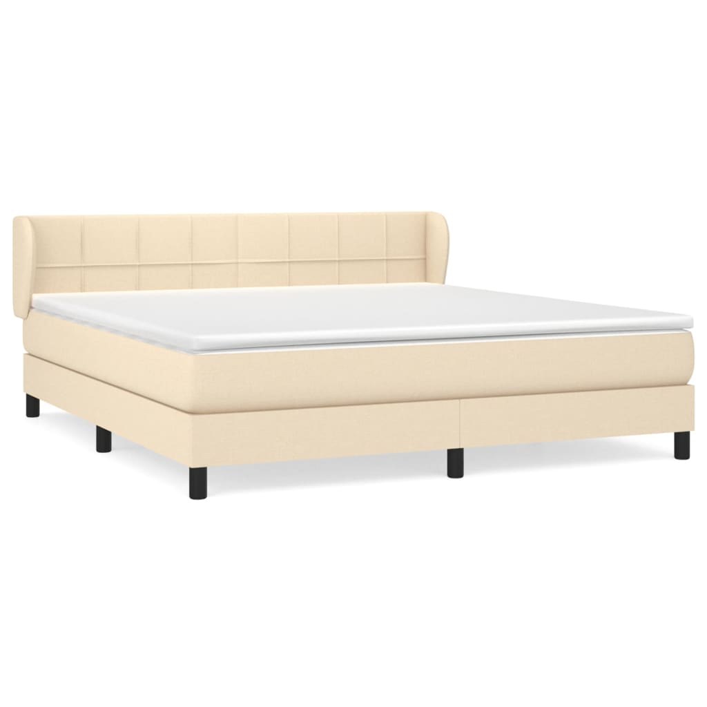 Boxspring Met Matras Stof Kleurig Crème 160 x 200 cm Blok met vierkanten