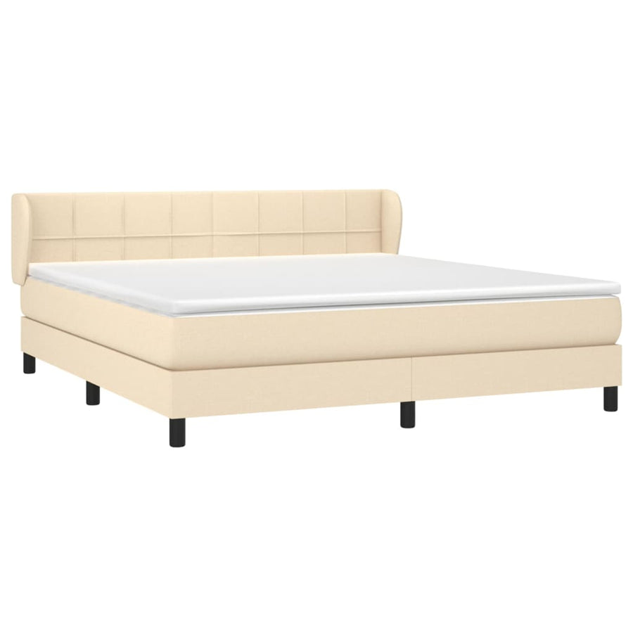 Boxspring Met Matras Stof Kleurig Crème 160 x 200 cm Blok met vierkanten