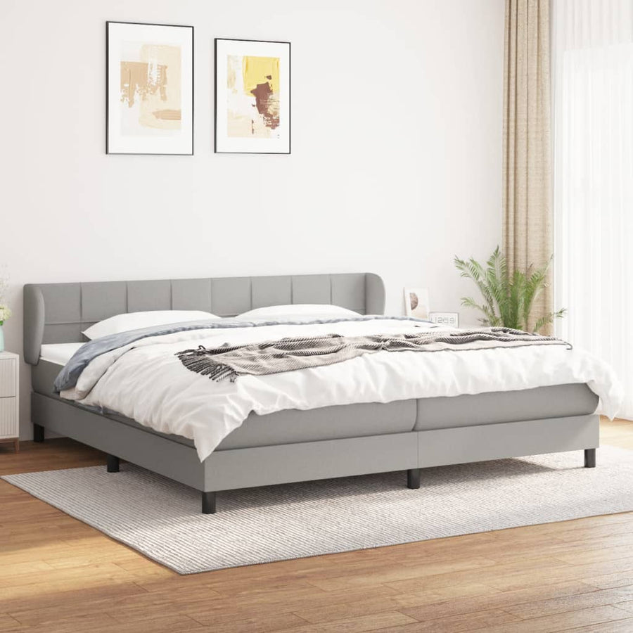 Boxspring Met Matras Stof Lichtgrijs 200 x 200 cm Blok met vierkanten
