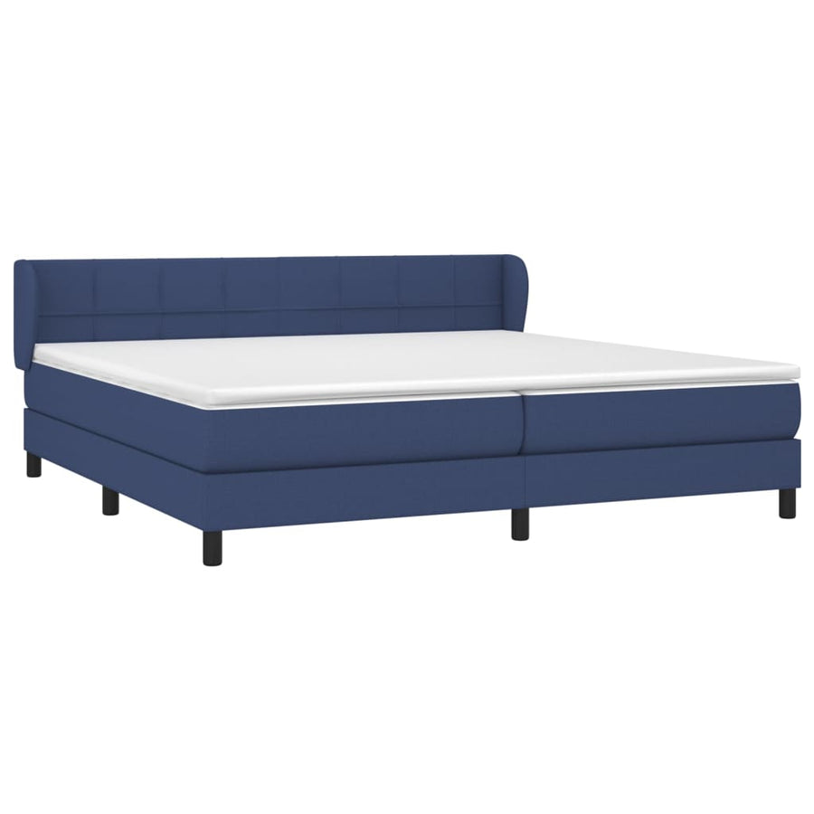 Boxspring Met Matras Stof Blauw 200 x 200 cm Blok met vierkanten