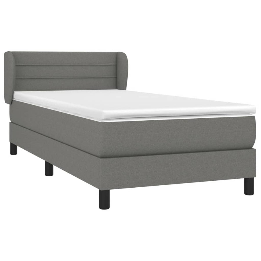 Boxspring Met Matras Stof Donkergrijs 90 x 200 cm Horizontale strepen