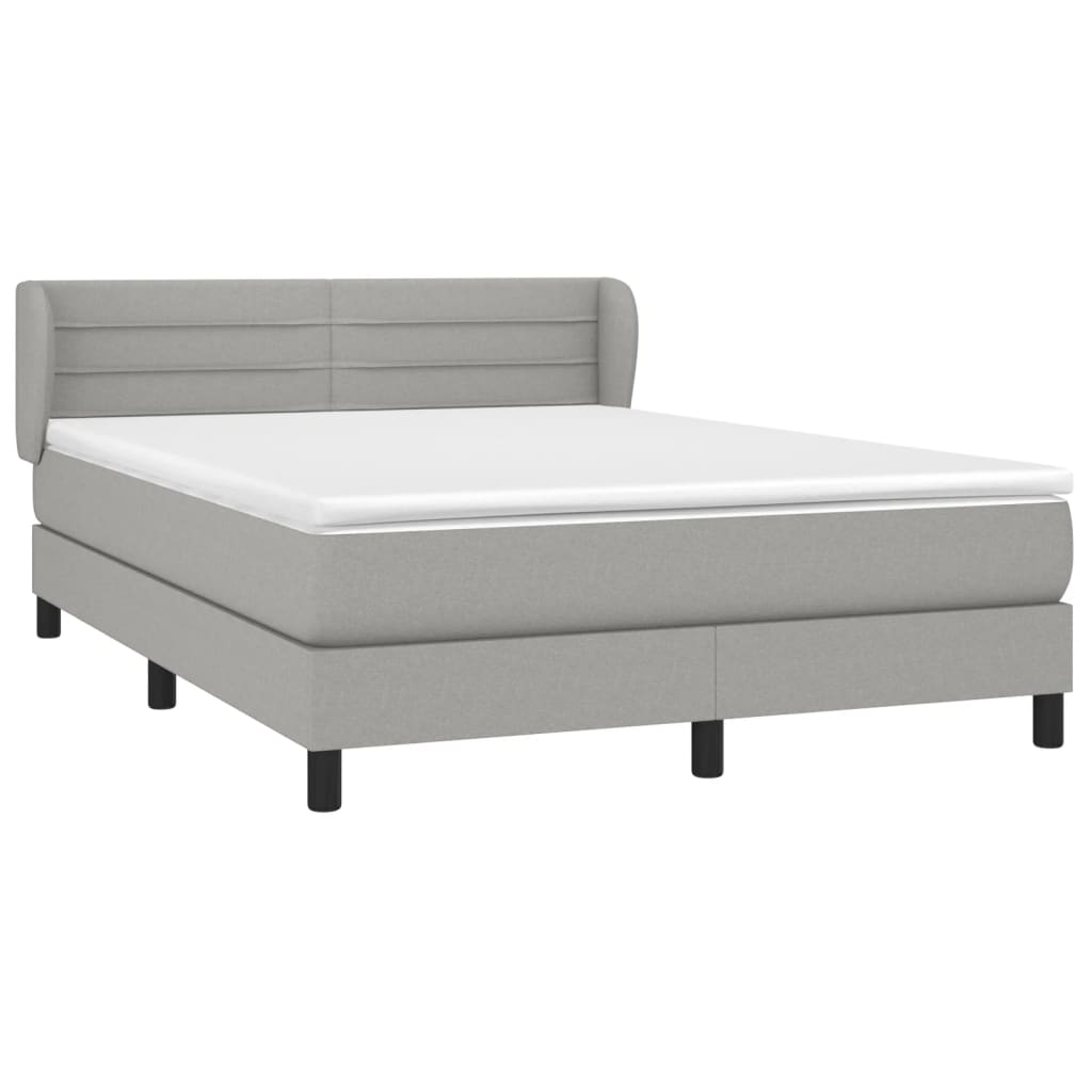 Boxspring Met Matras Stof Lichtgrijs 140 x 190 cm Horizontale strepen