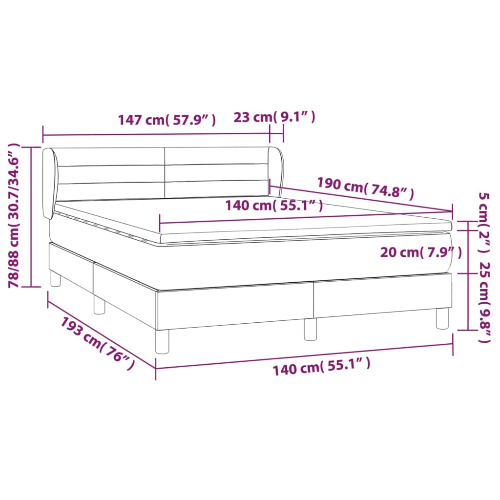 Boxspring Met Matras Stof Blauw 140 x 190 cm Horizontale strepen