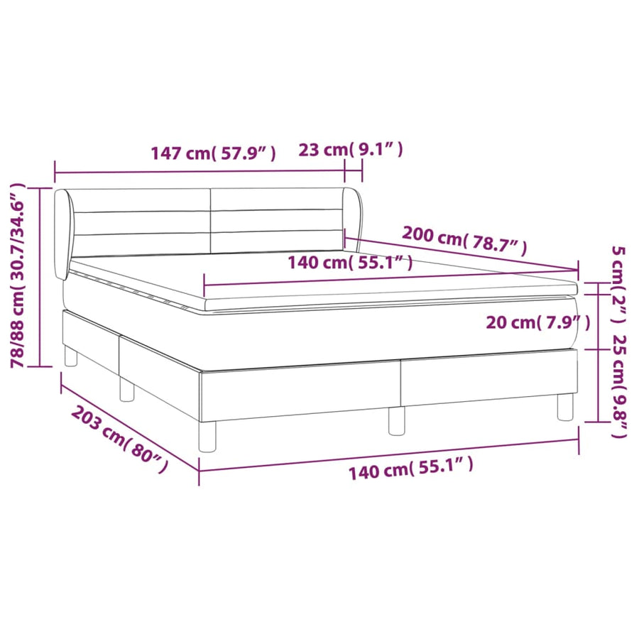 Boxspring met matras stof taupe 140x200 cm 140 x 200 cm Horizontale strepen