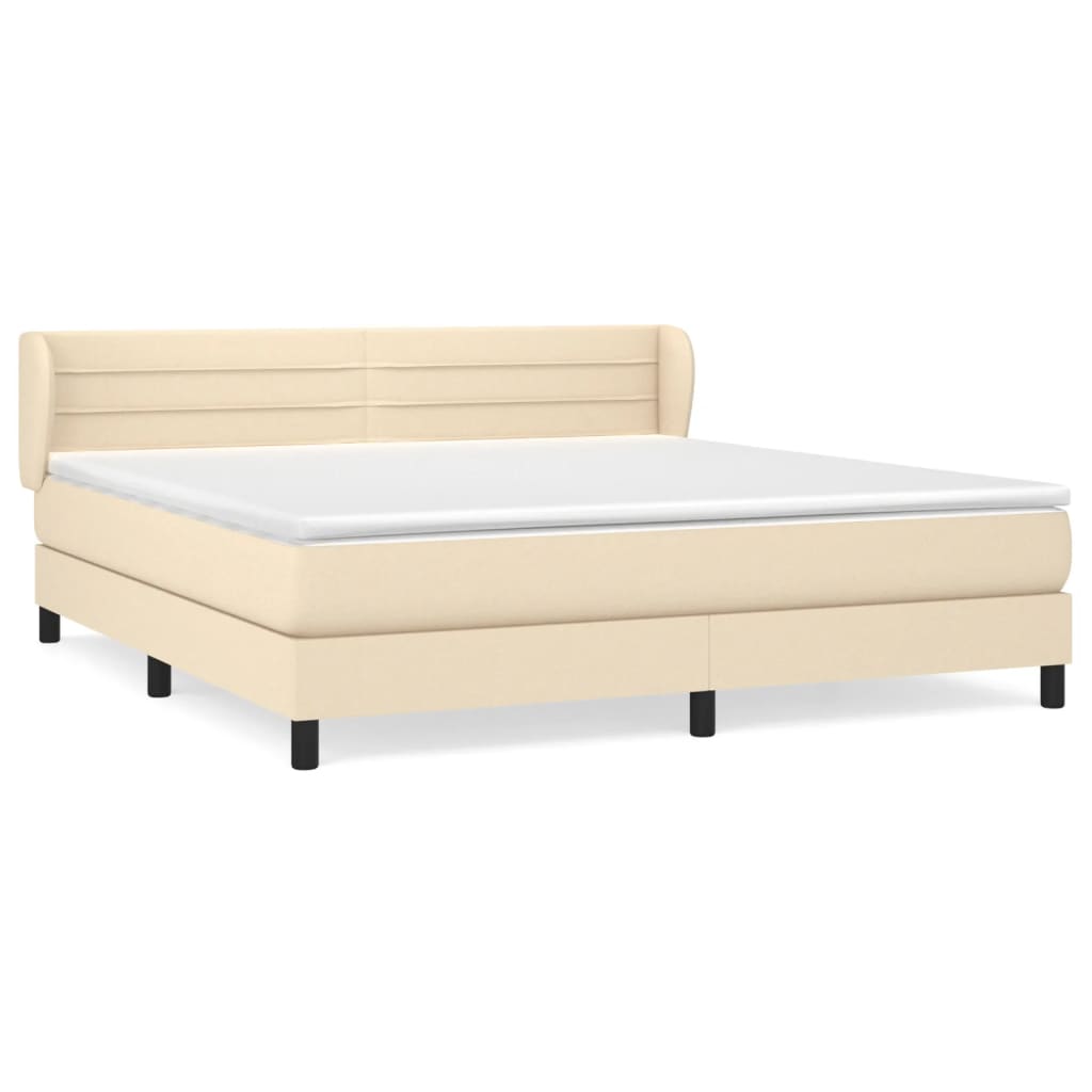 Boxspring Met Matras Stof Kleurig Crème 160 x 200 cm Horizontale strepen
