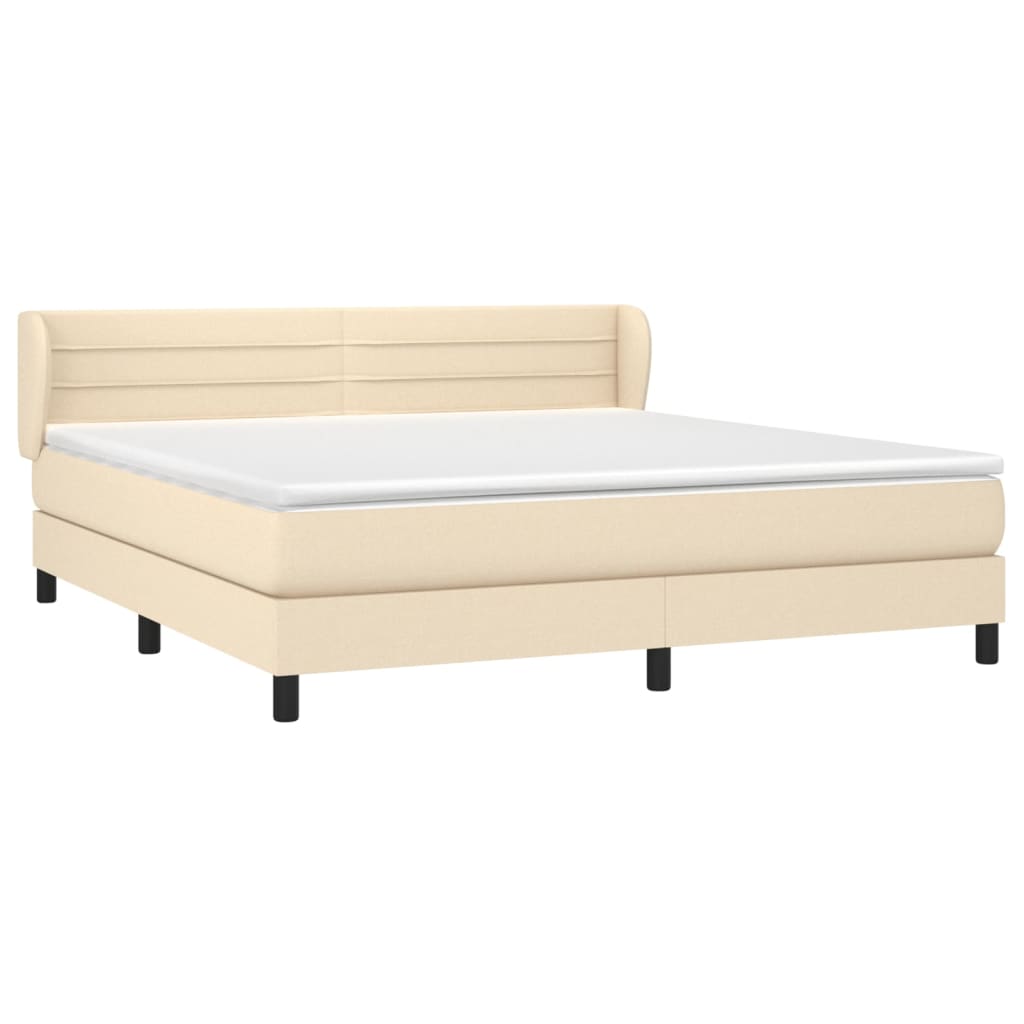 Boxspring Met Matras Stof Crèmekleurig 180X200 Cm 180 x 200 cm Horizontale strepen