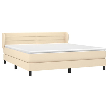 Boxspring Met Matras Stof Crèmekleurig 180X200 Cm 180 x 200 cm Horizontale strepen