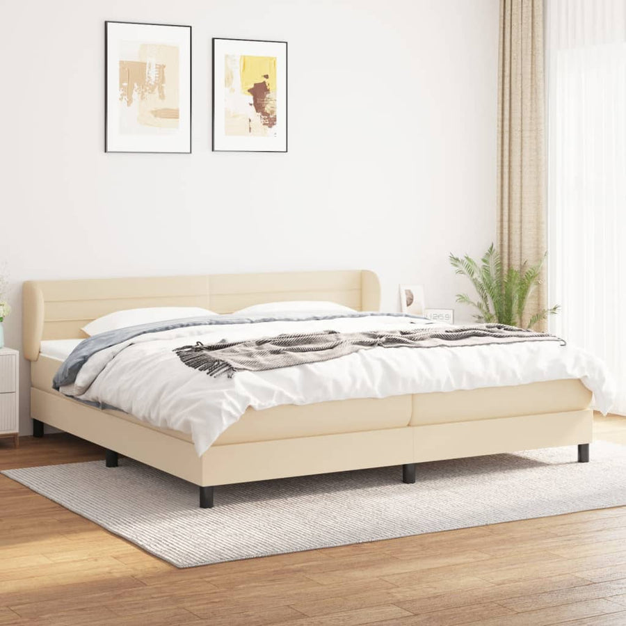 Boxspring Met Matras Stof Kleurig Crème 200 x 200 cm Horizontale strepen