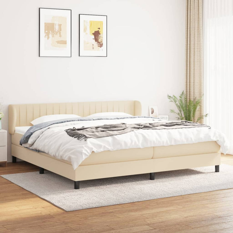 Boxspring Met Matras Stof Kleurig Crème 200 x 200 cm Verticale strepen