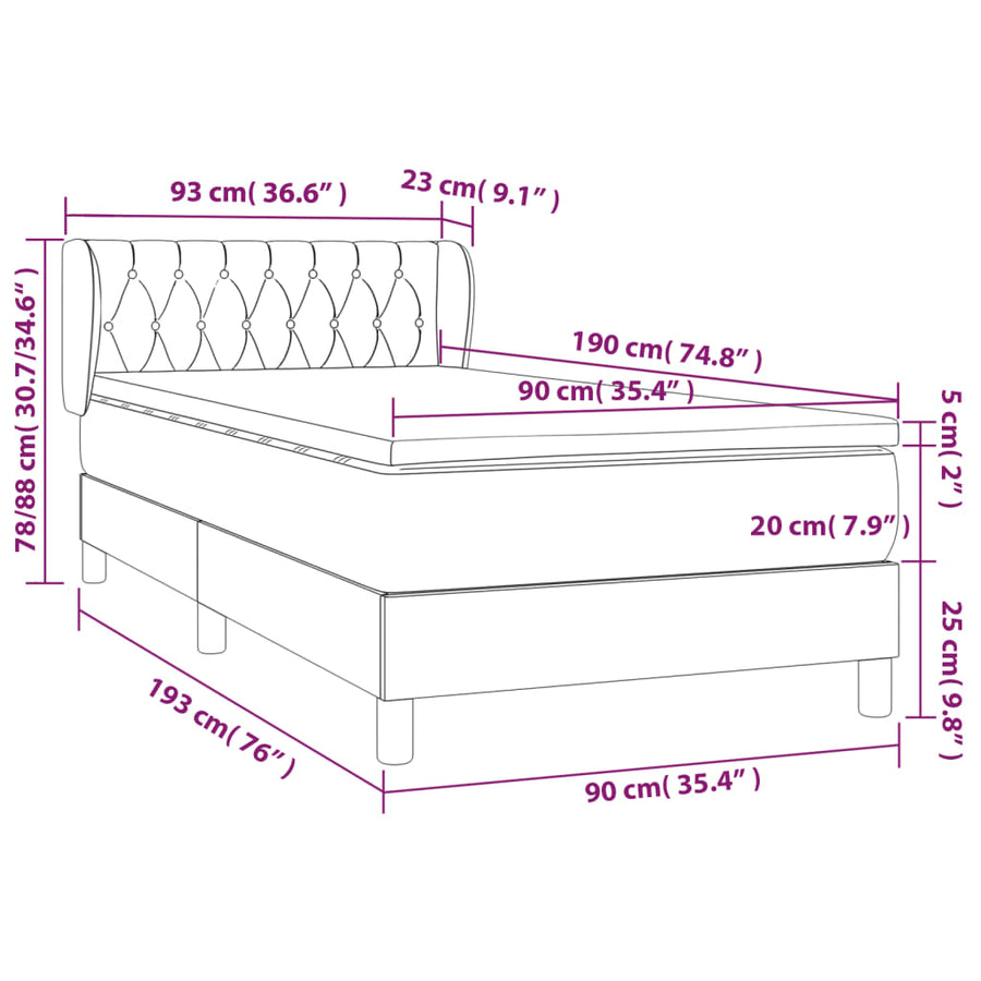 Boxspring met matras stof taupe 90x190 cm 90 x 190 cm Taupe