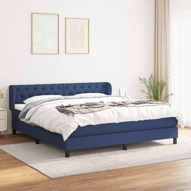 Boxspring Met Matras Stof Blauw 160 x 200 cm Getuft ontwerp