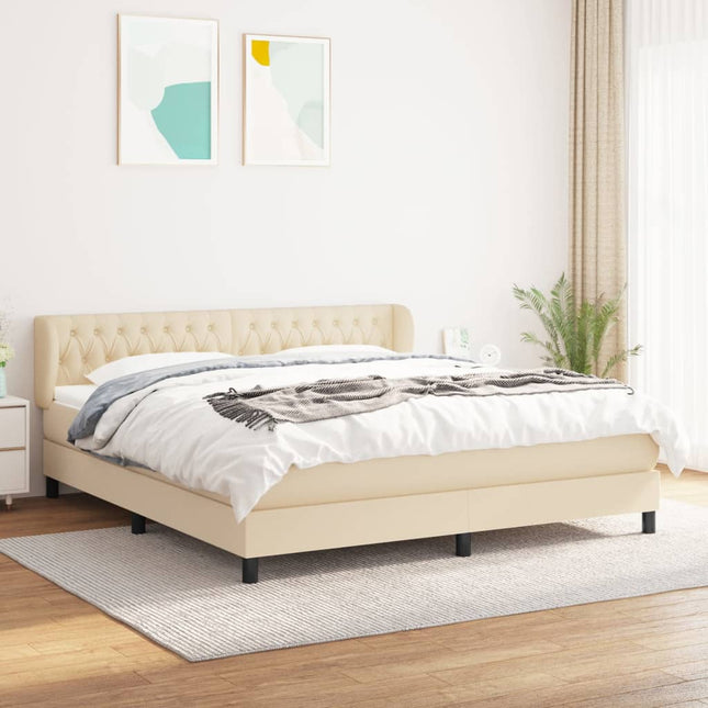 Boxspring Met Matras Stof Crèmekleurig 180X200 Cm 180 x 200 cm Getuft ontwerp