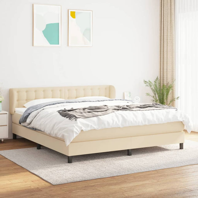 Boxspring Met Matras Stof Kleurig Crème 160 x 200 cm Knopen