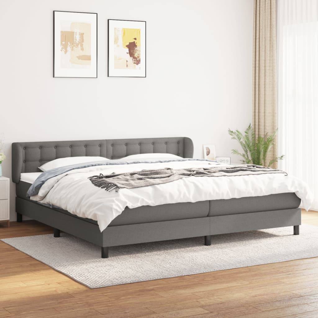 Boxspring Met Matras Stof Donkergrijs 200 x 200 cm Knopen