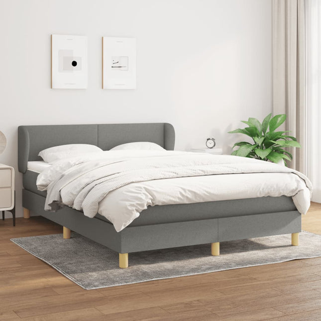 Boxspring met matras stof donkergrijs 140x190 cm 140 x 190 cm Effen ontwerp