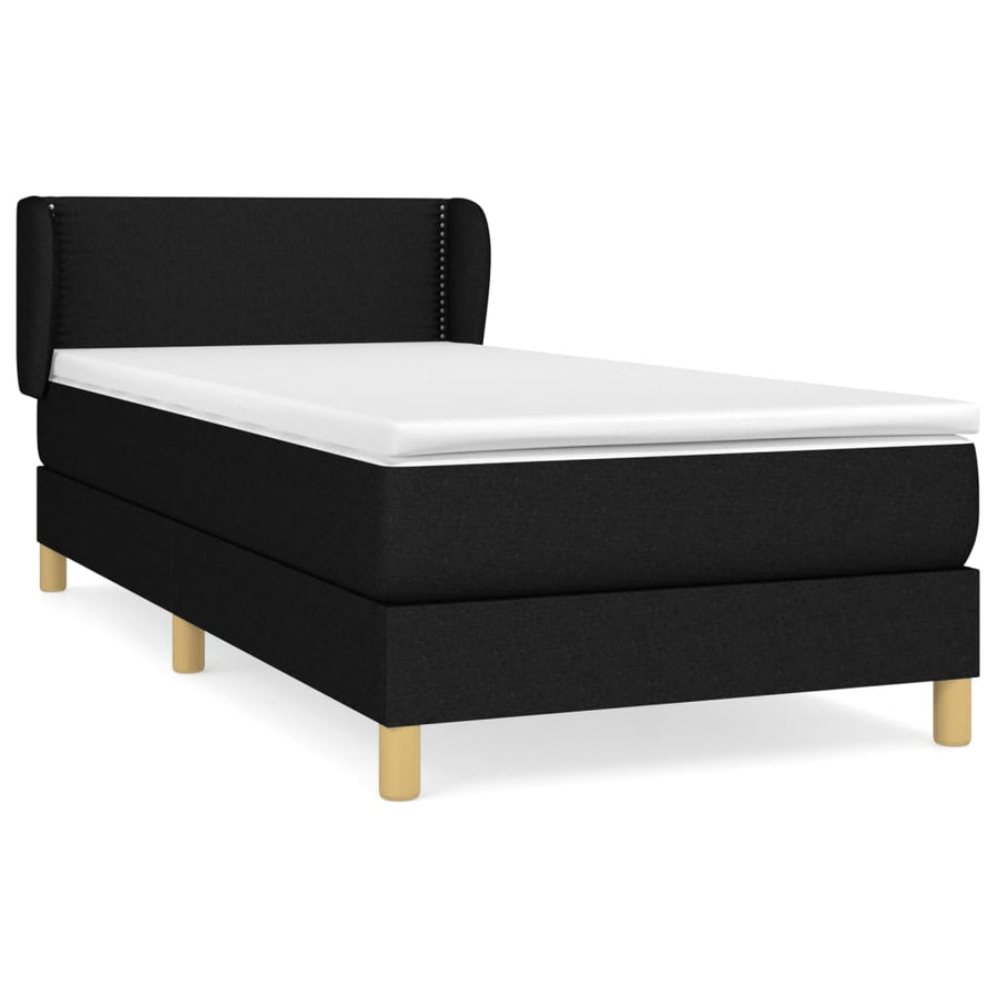 Boxspring met matras stof zwart 100x200 cm 100 x 200 cm Effen met spijkers