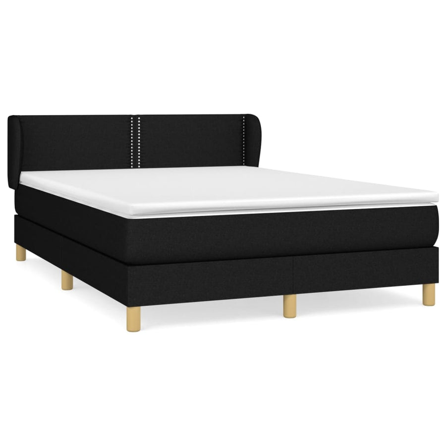 Boxspring Met Matras Stof Zwart 140 x 190 cm Effen met spijkers