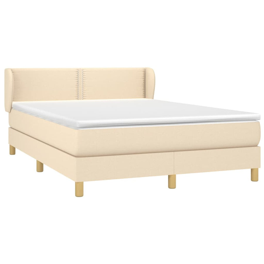 Boxspring met matras stof crèmekleurig 140x190 cm 140 x 190 cm Effen met spijkers