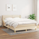 Boxspring met matras stof crèmekleurig 140x190 cm 140 x 190 cm Effen met spijkers