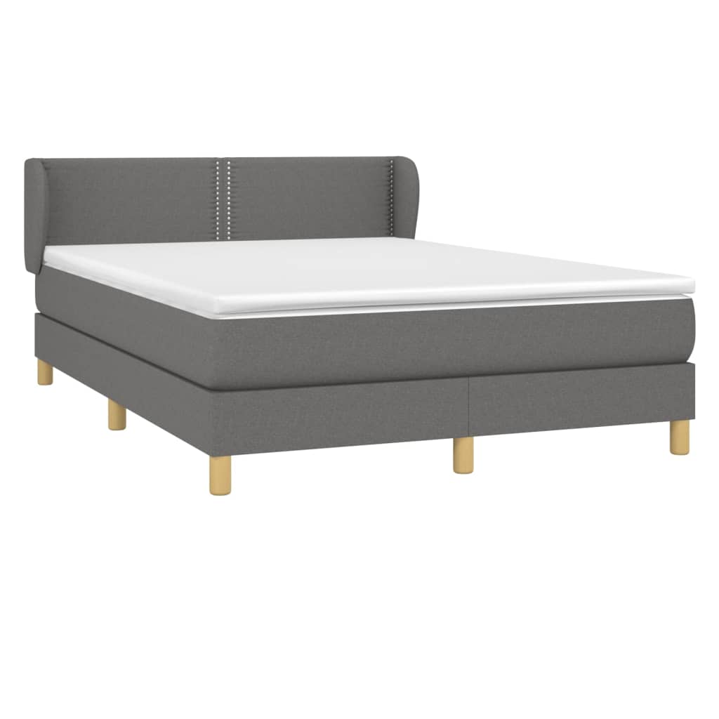 Boxspring Met Matras Stof Donkergrijs 140 x 200 cm Effen met spijkers