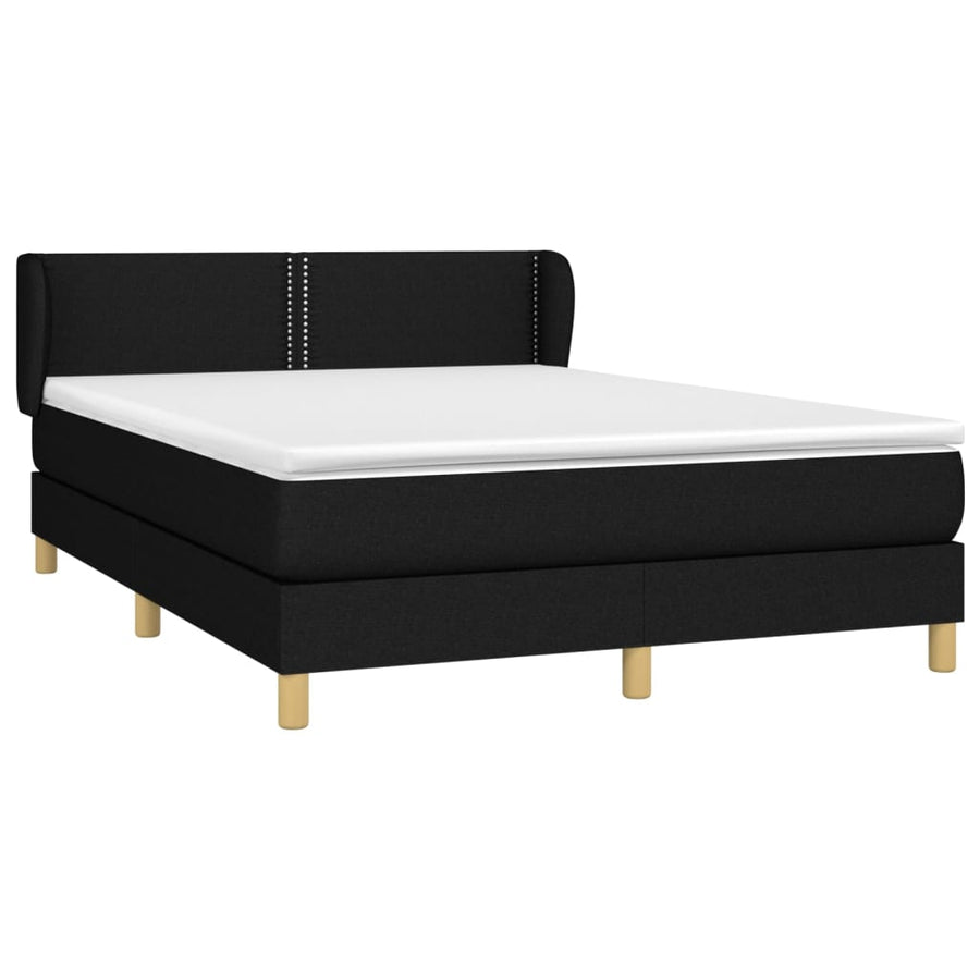 Boxspring Met Matras Stof Zwart 140 x 200 cm Effen met spijkers
