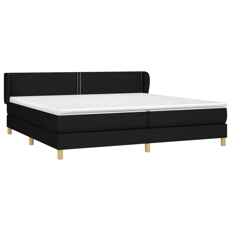 Boxspring Met Matras Stof Zwart 200 x 200 cm Effen met spijkers