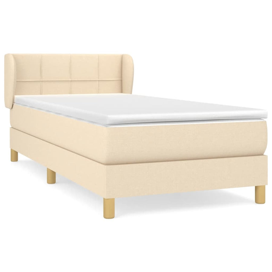 Boxspring met matras stof crèmekleurig 80x200 cm 80 x 200 cm Blok met vierkanten