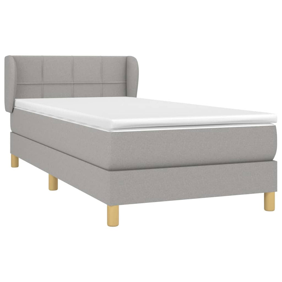 Boxspring Met Matras Stof Lichtgrijs 90 x 200 cm Blok met vierkanten