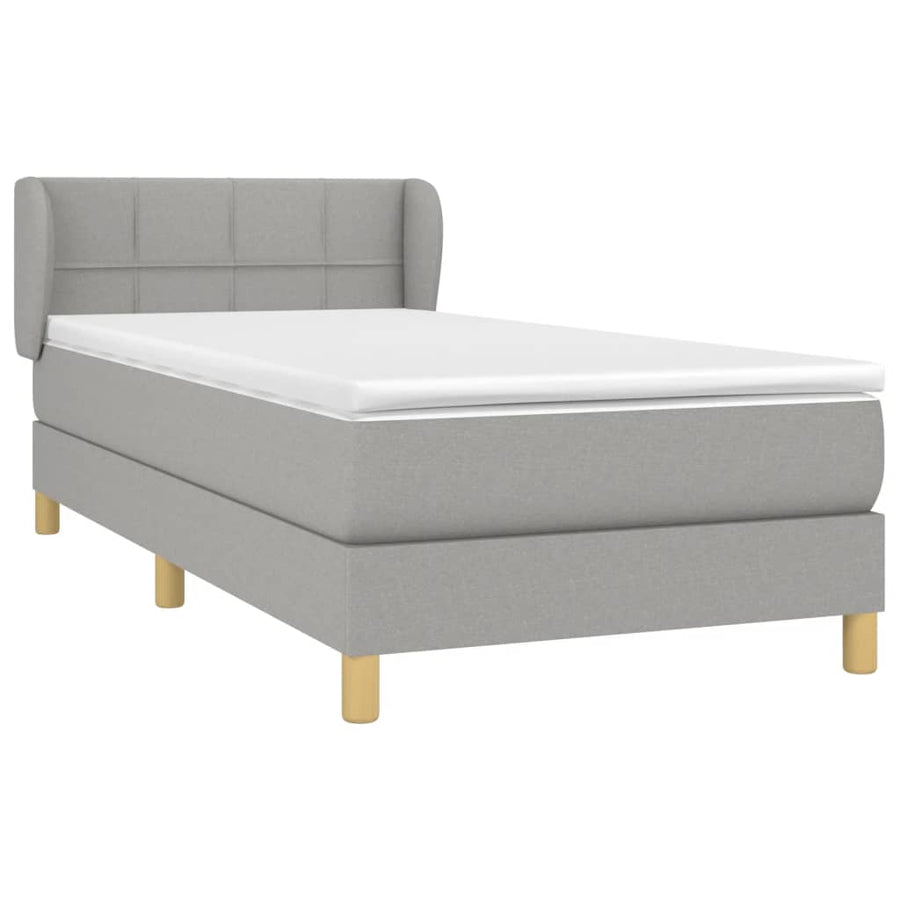 Boxspring Met Matras Stof Lichtgrijs 100 x 200 cm Blok met vierkanten