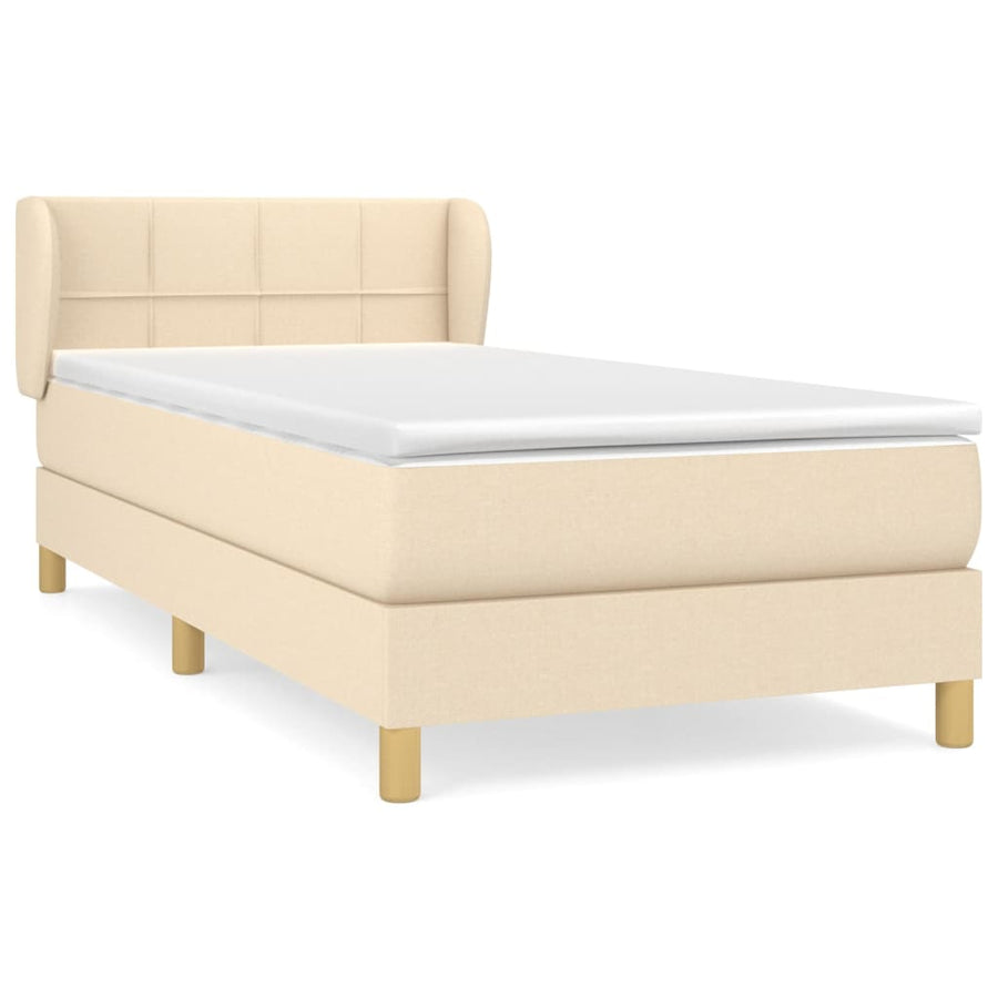 Boxspring Met Matras Stof Kleurig Crème 100 x 200 cm Blok met vierkanten