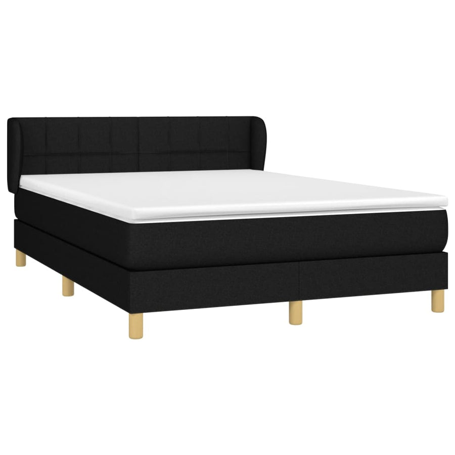 Boxspring Met Matras Stof Zwart 140 x 190 cm Blok met vierkanten