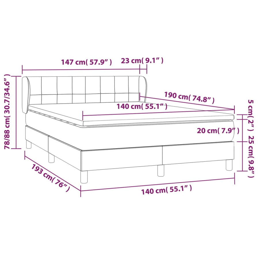 Boxspring Met Matras Stof Zwart 140 x 190 cm Blok met vierkanten