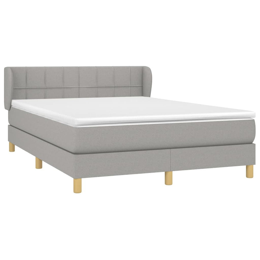 Boxspring Met Matras Stof Lichtgrijs 140 x 200 cm Blok met vierkanten