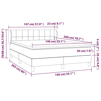 Boxspring Met Matras Stof Lichtgrijs 140 x 200 cm Blok met vierkanten