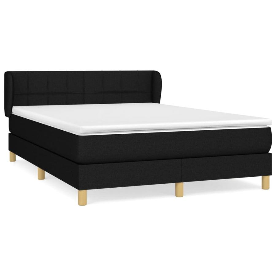 Boxspring Met Matras Stof Zwart 140 x 200 cm Blok met vierkanten