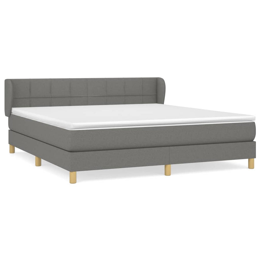 Boxspring Met Matras Stof Donkergrijs 160 x 200 cm Blok met vierkanten