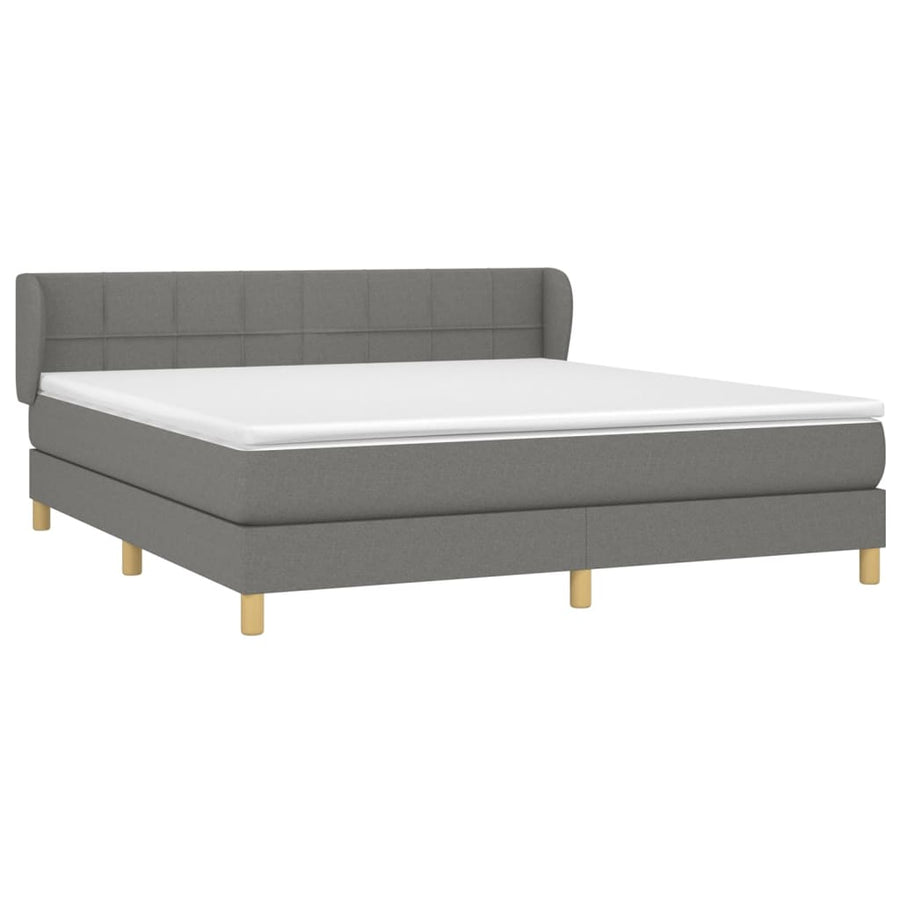 Boxspring Met Matras Stof Donkergrijs 160 x 200 cm Blok met vierkanten