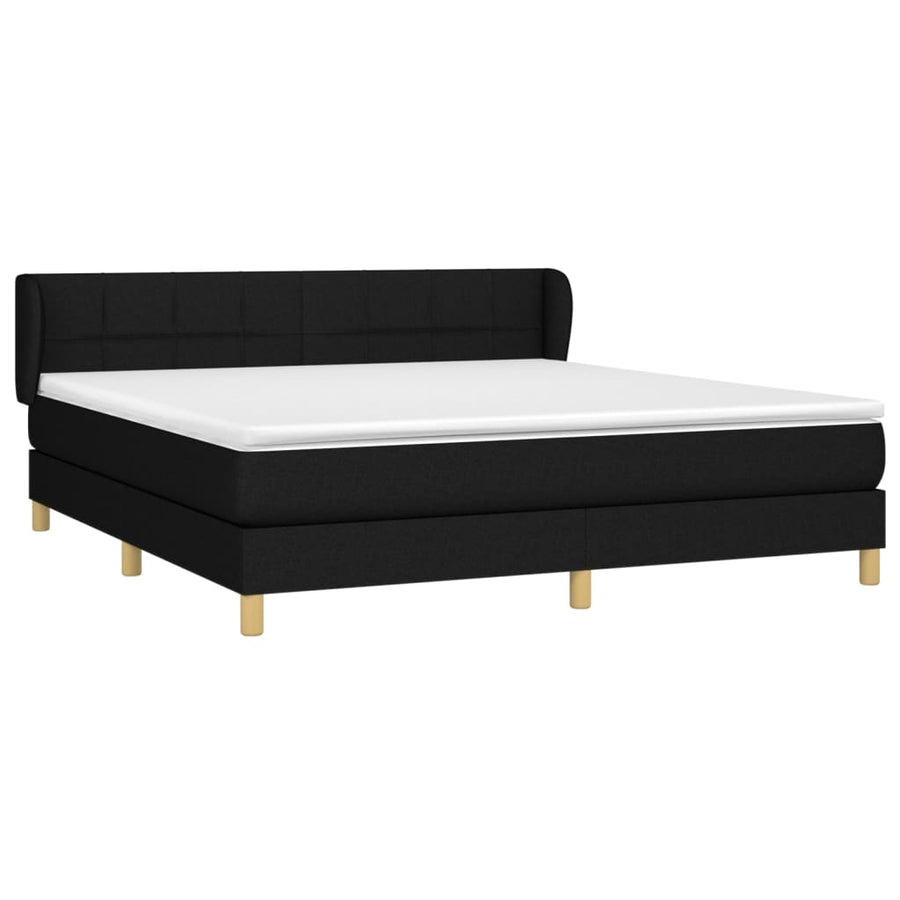 Boxspring Met Matras Stof Zwart 160 x 200 cm Blok met vierkanten