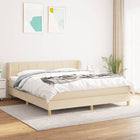 Boxspring met matras stof crèmekleurig 160x200 cm 160 x 200 cm Blok met vierkanten