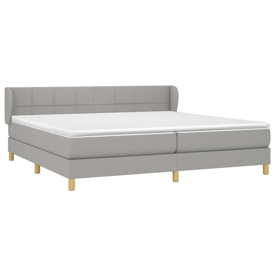 Boxspring Met Matras Stof Lichtgrijs 200 x 200 cm Blok met vierkanten