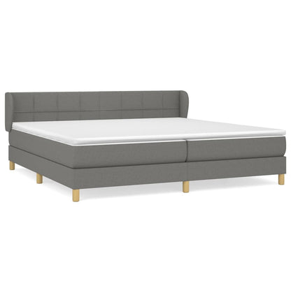 Boxspring Met Matras Stof Donkergrijs 200 x 200 cm Blok met vierkanten