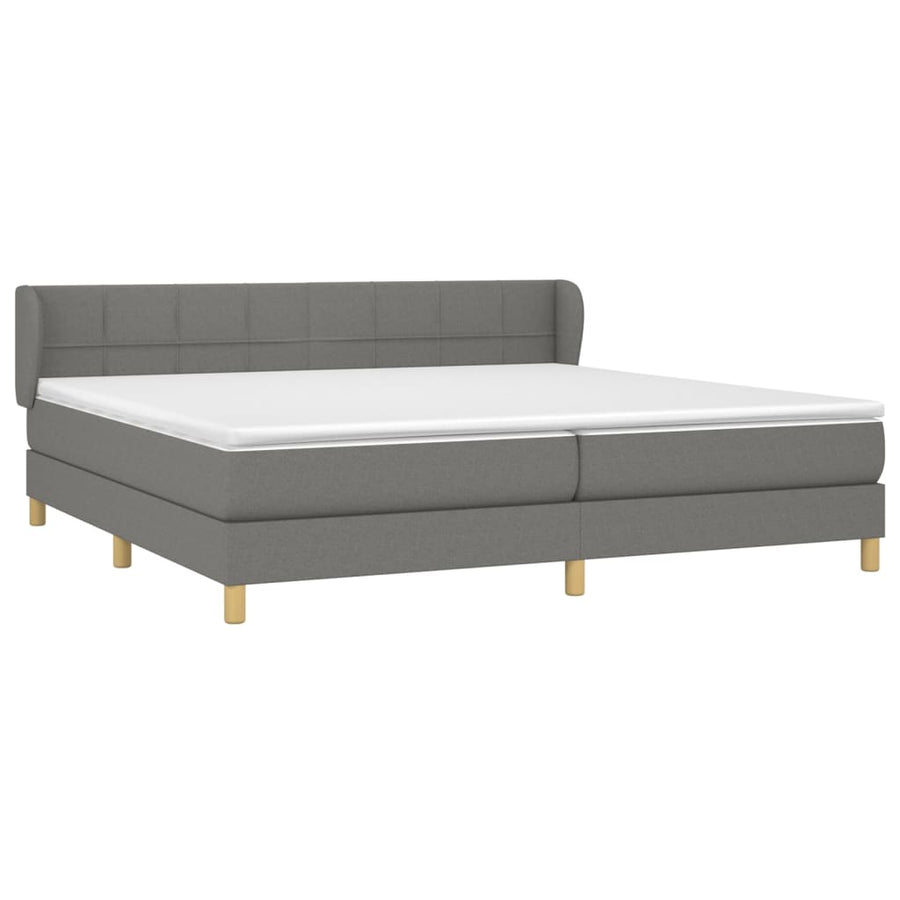Boxspring Met Matras Stof Donkergrijs 200 x 200 cm Blok met vierkanten