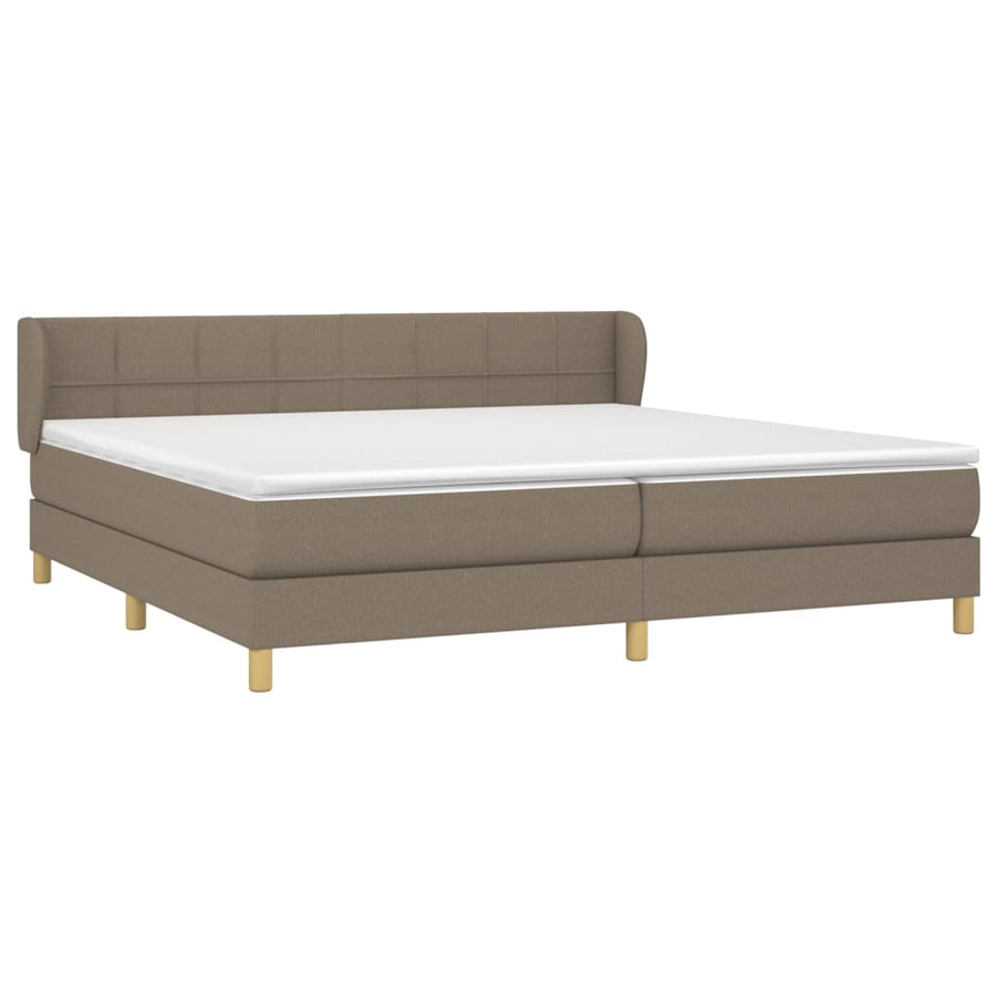 Boxspring Met Matras Stof Taupe 200 x 200 cm Blok met vierkanten
