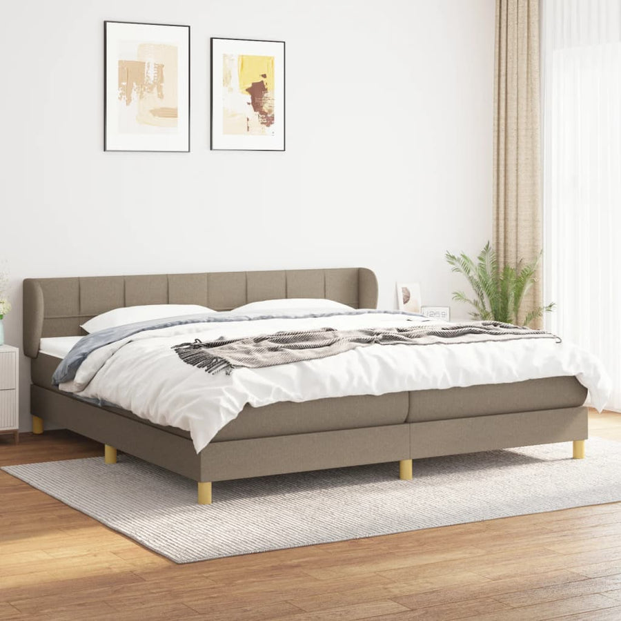 Boxspring Met Matras Stof Taupe 200 x 200 cm Blok met vierkanten