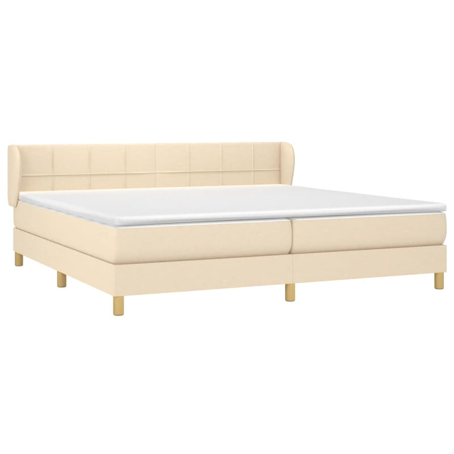 Boxspring met matras stof crèmekleurig 200x200 cm 200 x 200 cm Crème