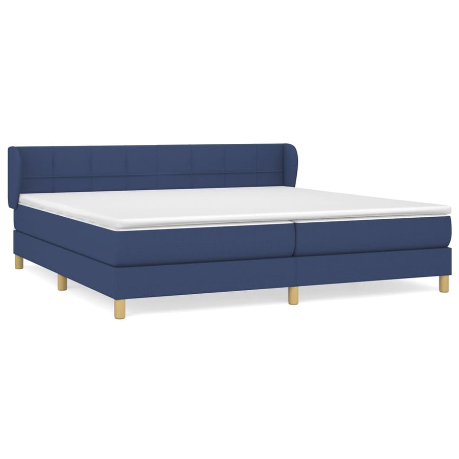 Boxspring Met Matras Stof Blauw 200 x 200 cm Blok met vierkanten
