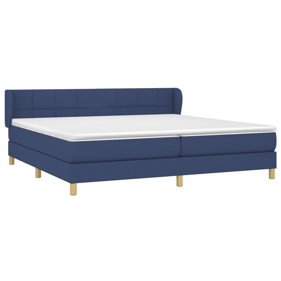 Boxspring Met Matras Stof Blauw 200 x 200 cm Blok met vierkanten
